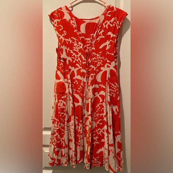 Anthropologie Maeve Indiga Mini Swing Dress in Tangerine and White Bird Print - Picture 6 of 7